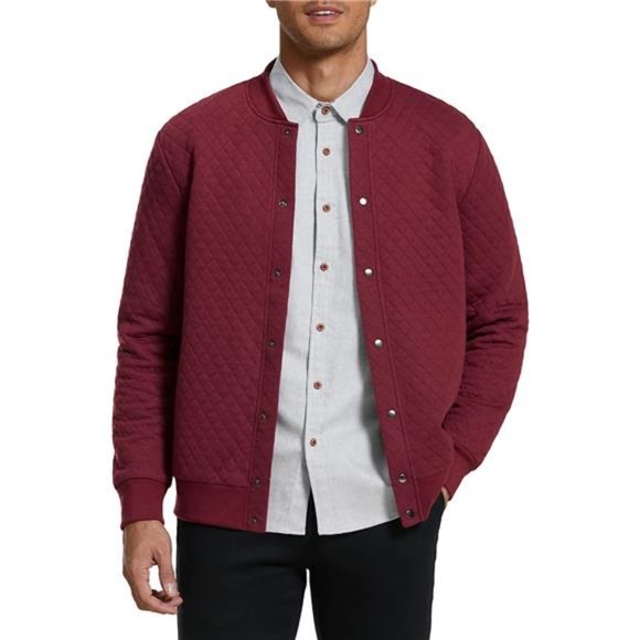 Men's Bomber Varsity Jacket Casual Lightweight Softshell Quilted Button Down